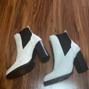 White and black heeled booties